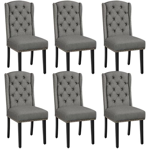 Yaheetech 6-er Set Küchenstuhl mit Flügelförmigen Rückenlehne, Polsterstuhl Esszimmerstuhl bis 140 kg Belastbar fürs Esszimmer/Küche/Wohnzimmer/Schlafzimmer Hellgrau von Yaheetech