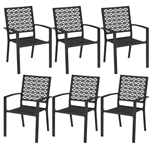 Yaheetech 6-er Set Metallstuhl Outdoor-Esszimmerstuhl bis 136 KG Belastbar Stapelbarer Gartensessel aus Metall 58 × 59,5 × 89 cm LxBxH Schwarz von Yaheetech