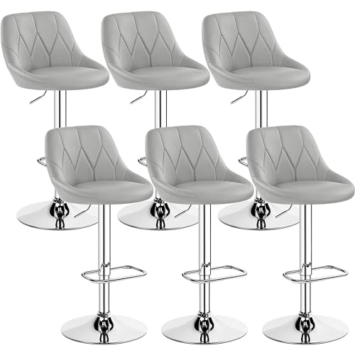 Yaheetech 6er Barhocker-Set Verstellbare Sitzhöhe 61,5 cm - 83 cm Polsterhocker mit Drehbarer Sitzfläche Hocker mit Fußstütze für Küche/Bar/Salon/Esszimmer, Hellgrau von Yaheetech
