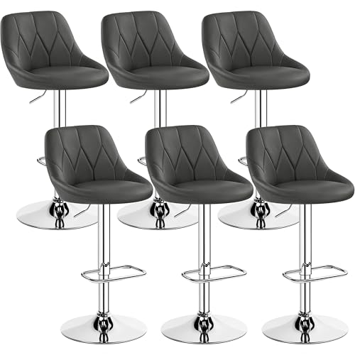 Yaheetech 6er Barhocker-Set Verstellbare Sitzhöhe 61,5 cm - 83 cm Polsterhocker mit Drehbarer Sitzfläche Hocker mit Fußstütze für Küche/Bar/Salon/Esszimmer, dunkelgrau von Yaheetech