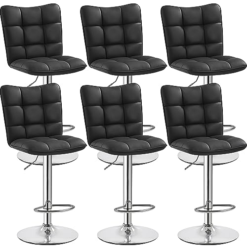 Yaheetech 6er Set Barhocker Barstühle 360°Drehbar Küchenstühle mit Rückenlehne und Fußstütze, Barstuhl PU-Kunstleder Sitzhöhe 62,5 cm - 83 cm für die Küche/Bar/Salon, Höhenverstellbar Schwarz von Yaheetech