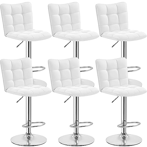 Yaheetech 6er Set Barhocker Barstühle 360°Drehbar Küchenstühle mit Rückenlehne und Fußstütze, Barstuhl PU-Kunstleder Sitzhöhe 62,5 cm - 83 cm für die Küche/Bar/Salon, Höhenverstellbar Weiß von Yaheetech