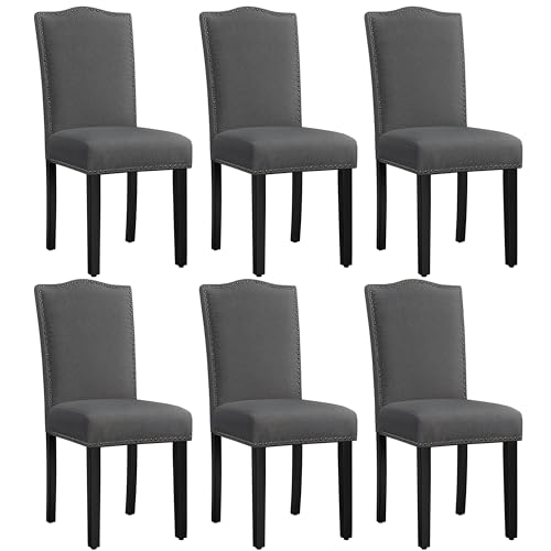 Yaheetech 6er Set Esszimmerstühle Küchenstühle mit Nieten Vielseitiger Polsterstuhl bis 136 kg Belastbar, Moderner Stuhl fürs Küche/Esszimmer/Restaurant Dunkelgrau von Yaheetech