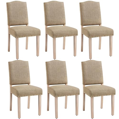 Yaheetech 6er Set Esszimmerstühle Stühle gepolstert, Modern Küchenstuhl bequemer Polsterstuhl, belastbar bis 136 kg, fürs Esszimmer/Küche/Wohnzimmer, Khaki von Yaheetech