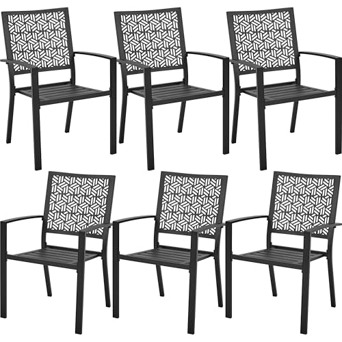 Yaheetech 6er-Set Esszimmerstuhl aus Metall Gartenstuhl Outdoor Küchenstuhl Stapelbarer Armlehnstuhl für Außenbereich bis 136 KG Belastbar Gartensessel von Yaheetech