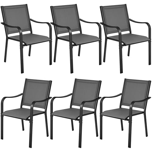 Yaheetech 6er-Set Gartenstühle Stapelbar Esszimmerstuhl Gartenstuhl Witterungsbeständig Armlehnstühle für Garten/Terrasse/Hof bis 136 kg Belastbar Grau von Yaheetech