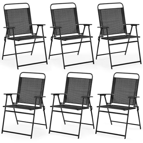 Yaheetech 6er-Set Klappstuhl Gartenstuhl Klappsessel mit Hoher Rückenlehne & Armlehnen Terrassenstühle Essstühle bis 100 kg Belastbar Schwarz von Yaheetech