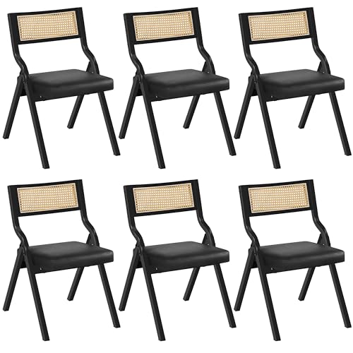 Yaheetech 6er Set Klappstuhl Rattanstuhl Küchenstühle mit Metallgestell Polsterstuhl Moderne Esszimmerstühle Rattan klappbar, schwarz von Yaheetech