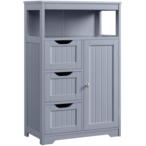 Yaheetech Badezimmerschrank, Unterschränke Beistellschrank, Badschrank mit 3 Schubladen und 1 Tür, verstellbare Regalebene, Wohnzimmer/Küche/Flur, Grau von Yaheetech
