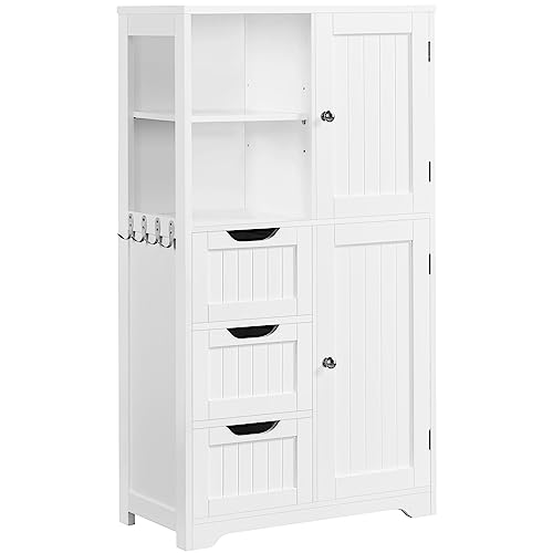 Yaheetech Badezimmerschrank Badkommode Unterschrank Badschrank mit Schubladen & Ablagefächer & Haken & Schränke Bodenschrank Baderegal mit Höhenverstellbarem Einlegeboden, 60 x 30 x 107 cm von Yaheetech