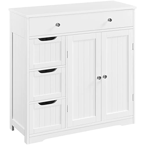 Yaheetech Badezimmerschrank Badschrank mit 4 Schubladen & 1 Schrank und verstellbarem Einlegeboden Badekommode Unterschrank für Badezimmer/Eingang/Flur, 81 x 30 x 81,5 cm, Weiß von Yaheetech