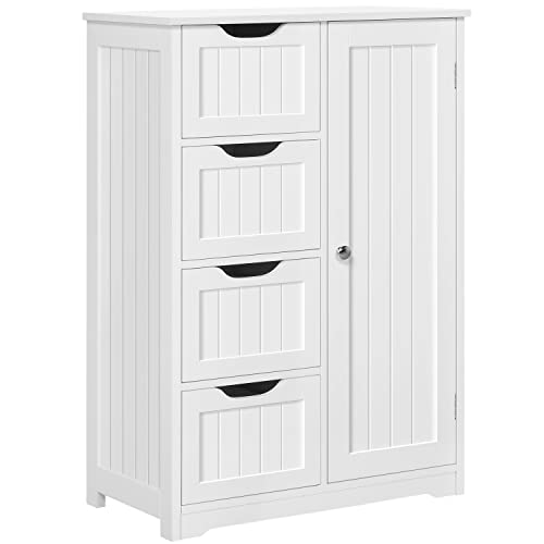 Yaheetech Badezimmerschrank Badschrank mit 4 Schubladen und 3 höhenverstellbarem Einlegeboden Waschbeckenunterschrank Kücheschrank für Badezimmer/Küche Weiß BHT: 66x35x90 cm von Yaheetech
