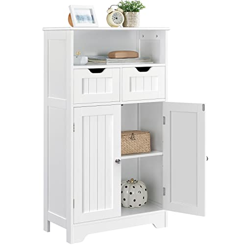 Yaheetech Badezimmerschrank, Sideboard, Badschrank Kommode mit 2 Schubladen aus Holz, Aufbewahrungsschrank, Verstellbarer Regalboden, offenes Fach, 60 × 30 × 104,5cm, für Wohnzimmer, Bad von Yaheetech