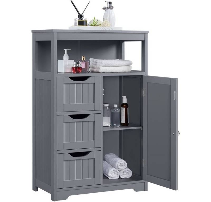 Yaheetech Badkommode Badezimmerschrank, Badschrank mit 3 Schubladen & 1 Schrank mit verstellbarem Regalbrett von Yaheetech