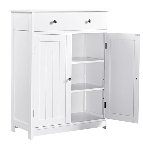 Yaheetech Badschrank Küchenschrank Kommode Aufbewahrungsschrank mit Schublade und Doppeltür Badezimmer 60 x 30 x 80 cm LBH Weiß von Yaheetech