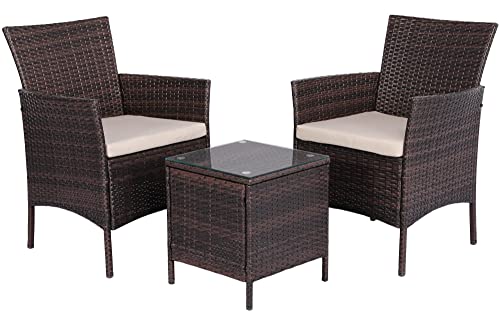 Yaheetech Balkonmöbel Set 3-teilig Poly Rattan Gartenmöbel Gartensitzgruppe Polyrattantisch und 2 Stühle mit Sitzkissen, Braun von Yaheetech