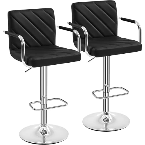 Yaheetech Barhocker 2er Set, Barstuhl höhenverstellbar, Kunstleder Tresenhocker 360° Drehstuhl, Küchenstuhl mit Armlehnen und Rückenlehne Schwarz von Yaheetech