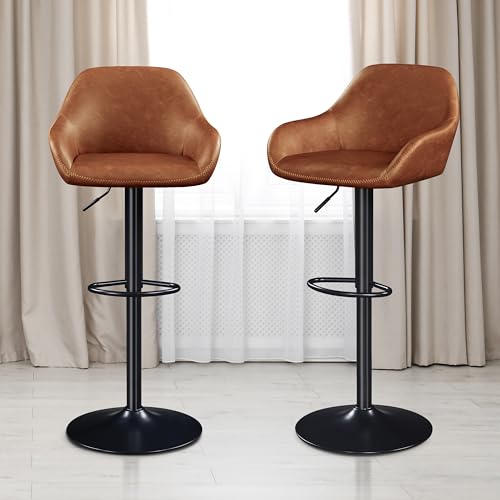 Yaheetech Barhocker 2er Set, Drehstuhl mit Lehne, Höhenverstellbarer Arbeitshocker, 360° Schwenkbarer Bistrohocker, Barstuhl mit Fußstütze, Tresenhocker, braun von Yaheetech