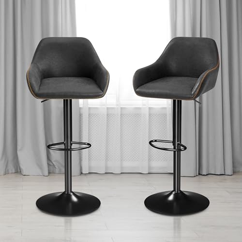 Yaheetech Barhocker 2er Set, Drehstuhl mit Lehne, Höhenverstellbarer Arbeitshocker, 360° Schwenkbarer Bistrohocker, Barstuhl mit Fußstütze, Tresenhocker, schwarz von Yaheetech