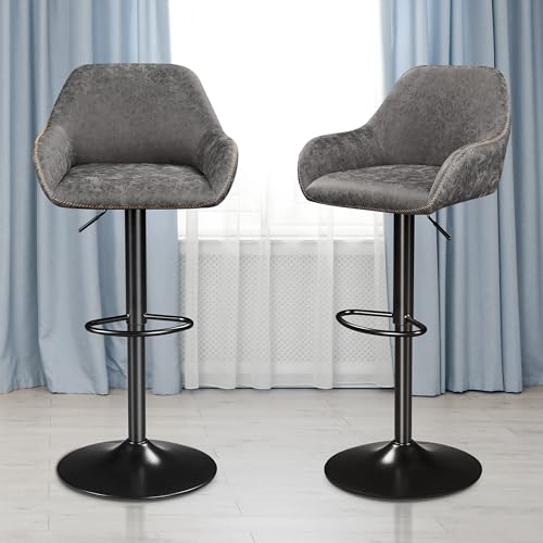 Yaheetech Barhocker 2er Set, Drehstuhl mit Lehne, Höhenverstellbarer Arbeitshocker, 360° Schwenkbarer Bistrohocker, Barstuhl mit Fußstütze, Tresenhocker, grau von Yaheetech