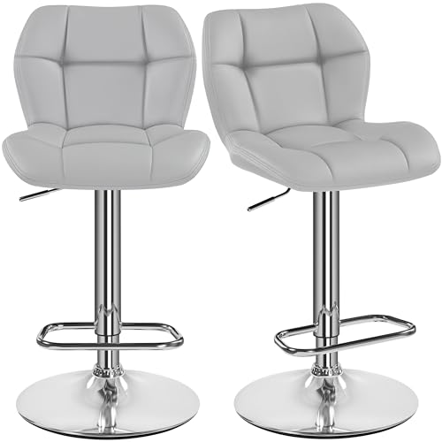 Yaheetech Barhocker 2er Set Höhenverstellbar 360°Drehbar Barstühle Küchenstühle mit Rückenlehne und Fußstütze, Barstuhl PU-Kunstleder Sitzhöhe 62,5 cm - 84,5 cm für die Küche, Hellgrau von Yaheetech