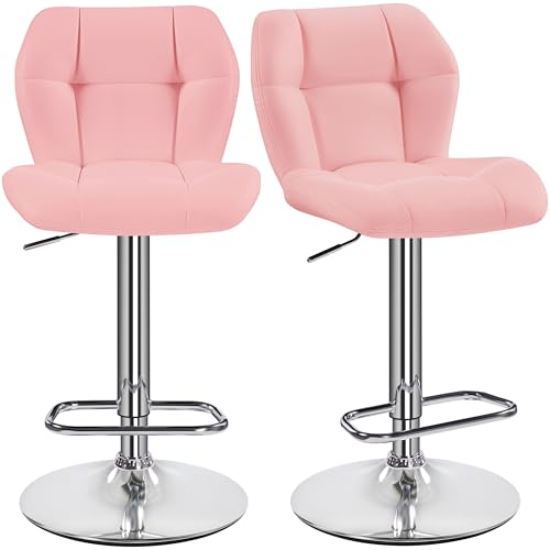Yaheetech Barhocker 2er Set Höhenverstellbar 360°Drehbar Barstühle Küchenstühle mit Rückenlehne und Fußstütze, Barstuhl PU-Kunstleder Sitzhöhe 62,5 cm - 84,5 cm für die Küche, Rosa von Yaheetech