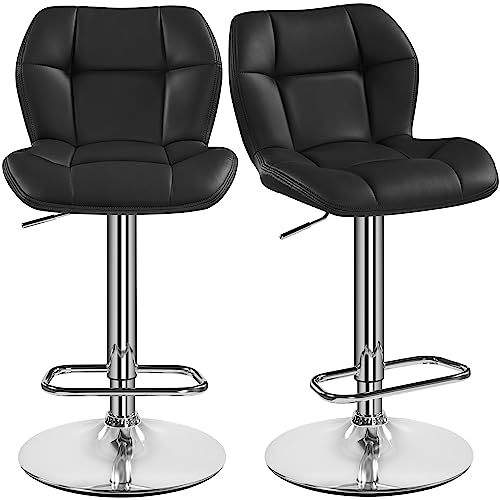 Yaheetech Barhocker 2er Set Höhenverstellbar 360°Drehbar Barstühle Küchenstühle mit Rückenlehne und Fußstütze, Barstuhl PU-Kunstleder Sitzhöhe 62,5 cm - 84,5 cm für die Küche, Schwarz von Yaheetech