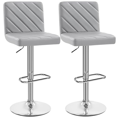 Yaheetech Barhocker 2er Set Kunstleder Gepolstert Barstuhl mit Fußstütze Drehhocker Küchenhocker, Thekenhocker bis 136 kg Belastbar für Küche/Esszimmer/Bar/Salon, Hellgrau von Yaheetech