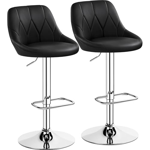 Yaheetech Barhocker 2er Set höhenverstellbarer Barstuhl 360° drehbarer Tresenhocker Polsterhocker mit Kunstleder für Küche/Bar/Salon/Esszimmer, schwarz von Yaheetech