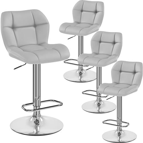 Yaheetech Barhocker 4er Set Höhenverstellbar 360°Drehbar Barstühle Küchenstühle mit Rückenlehne und Fußstütze, Barstuhl PU-Kunstleder Sitzhöhe 62,5 cm - 84,5 cm für die Küche, Hellgrau von Yaheetech