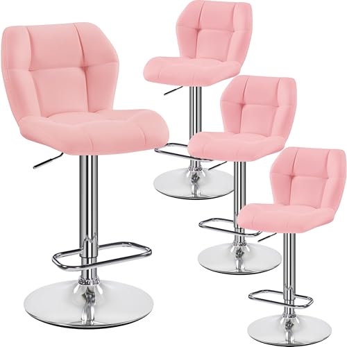 Yaheetech Barhocker 4er Set Höhenverstellbar 360°Drehbar Barstühle Küchenstühle mit Rückenlehne und Fußstütze, Barstuhl PU-Kunstleder Sitzhöhe 62,5 cm - 84,5 cm für die Küche, Rosa von Yaheetech