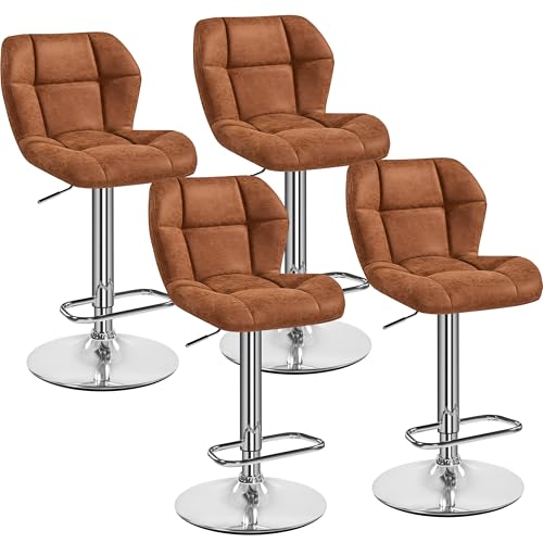 Yaheetech Barhocker 4er Set Höhenverstellbar 360°Drehbar Barstühle Küchenstühle mit Rückenlehne und Fußstütze Küchenhocker Sitzhöhe 62,5 cm - 84,5 cm für die Küche, Retro-Braun von Yaheetech