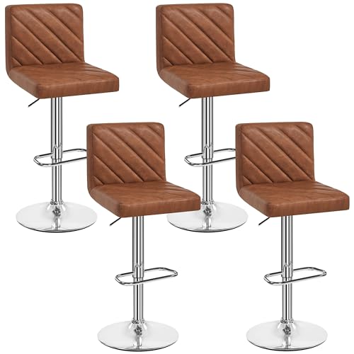 Yaheetech Barhocker 4er Set Kunstleder Gepolstert Barstuhl mit Fußstütze Drehhocker Küchenhocker, Thekenhocker bis 136 kg Belastbar für Küche/Esszimmer/Bar/Salon, Braun von Yaheetech