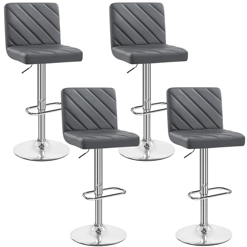 Yaheetech Barhocker 4er Set Kunstleder Gepolstert Barstuhl mit Fußstütze Drehhocker Küchenhocker, Thekenhocker bis 136 kg Belastbar für Küche/Esszimmer/Bar/Salon, Dunkelgrau von Yaheetech