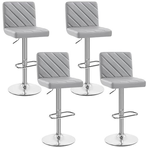 Yaheetech Barhocker 4er Set Kunstleder Gepolstert Barstuhl mit Fußstütze Drehhocker Küchenhocker, Thekenhocker bis 136 kg Belastbar für Küche/Esszimmer/Bar/Salon, Hellgrau von Yaheetech
