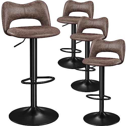 Yaheetech Barhocker 4er Set Polsterhocker 61,5 cm - 83 cm Höhenverstellbar und 360° Drehbar Barstuhl Küchenstuhl mit Rückenlehne und Fußstütze für Küche/Bar/Salon/Esszimmer Braun von Yaheetech