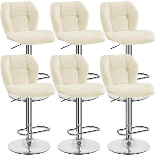 Yaheetech Barhocker 6er Set Höhenverstellbar 360°Drehbar Barstühle Küchenstühle mit Rückenlehne und Fußstütze, Barstuhl PU-Kunstleder Sitzhöhe 62,5 cm - 84,5 cm für die Küche, Beige von Yaheetech