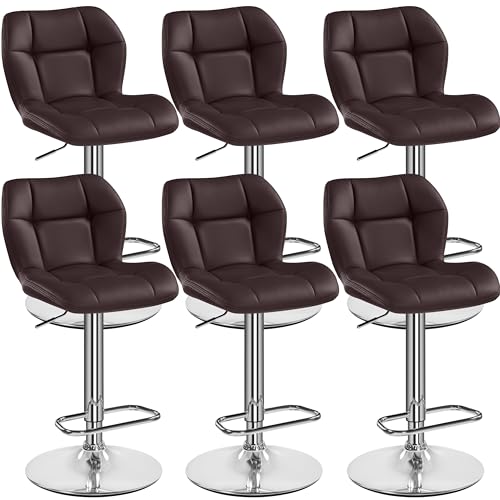 Yaheetech Barhocker 6er Set Höhenverstellbar 360°Drehbar Barstühle Küchenstühle mit Rückenlehne und Fußstütze, Barstuhl PU-Kunstleder Sitzhöhe 62,5 cm - 84,5 cm für die Küche, Braun von Yaheetech