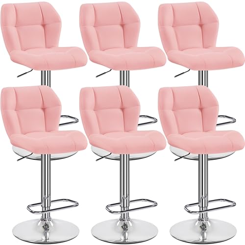 Yaheetech Barhocker 6er Set Höhenverstellbar 360°Drehbar Barstühle Küchenstühle mit Rückenlehne und Fußstütze, Barstuhl PU-Kunstleder Sitzhöhe 62,5 cm - 84,5 cm für die Küche, Rosa von Yaheetech