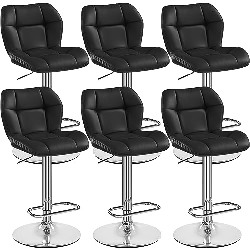 Yaheetech Barhocker 6er Set Höhenverstellbar 360°Drehbar Barstühle Küchenstühle mit Rückenlehne und Fußstütze, Barstuhl PU-Kunstleder Sitzhöhe 62,5 cm - 84,5 cm für die Küche, Schwarz von Yaheetech