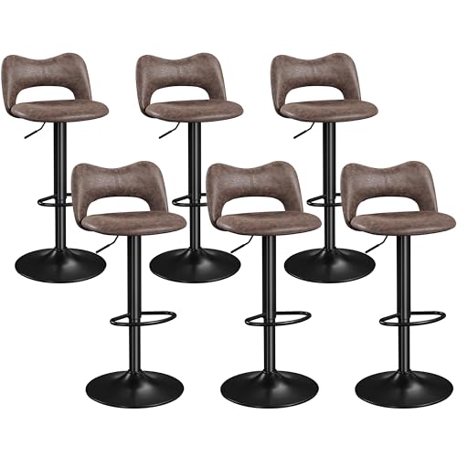 Yaheetech Barhocker 6er Set Polsterhocker 61,5 cm - 83 cm Höhenverstellbar und 360° Drehbar Barstuhl Küchenstuhl mit Rückenlehne und Fußstütze für Küche/Bar/Salon/Esszimmer Braun von Yaheetech