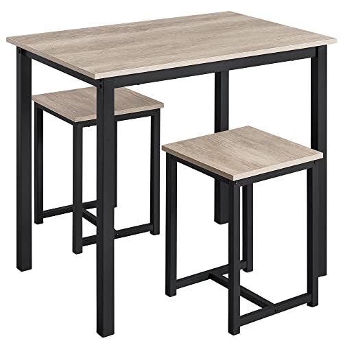 Yaheetech Bartisch-Set, Stehtisch mit 2 Barhockern, Bistrotisch Esstisch 90 x 60 x 75 cm, Küchentisch Holz Essgruppe für Küche, im Industrie-Design, grau-schwarz von Yaheetech