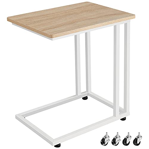 Yaheetech Beistelltisch, C-Form, mobiler Kaffeetisch, Sofatisch auf Rollen,Wohnzimmertisch, unters Sofa Industrie-Design, für Kaffee und Laptop, 50 x 35 x 59,5 cm Eiche von Yaheetech