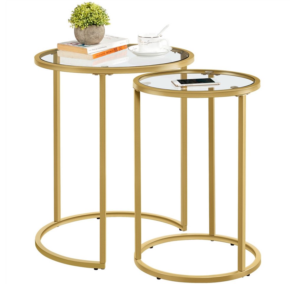 Yaheetech Beistelltisch 2er Set Satztische rund, Glas, 49,5x59cm DxH von Yaheetech