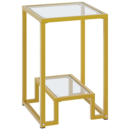 Yaheetech Beistelltisch Nachtisch Glastisch mit Offenem Ablagefach Goldglas Sofatisch Kaffeetisch Wohnzimmertisch Telefontisch für Wohnzimmer/Schlafzimmer, 40 × 40 × 61,5 cm von Yaheetech