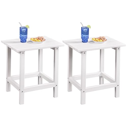 Yaheetech Beistelltisch Outdoor, Gartentisch Wetterfest aus HDPE, Adirondack Balkontisch Klein mit Lattenrost Witterungsbeständig, Kaffeetisch Draußen für Strand/Patio/Poolbereich, Weiß/2 pcs von Yaheetech