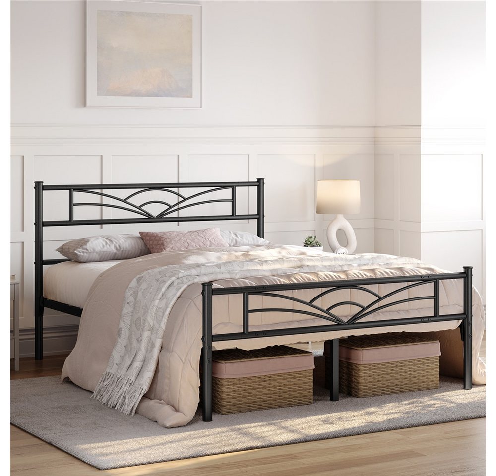 Yaheetech Bettgestell Metallbett, Bettrahmen mit Kopfteil, Doppel/Einzelbett 90x190/90x200/140x200cm von Yaheetech