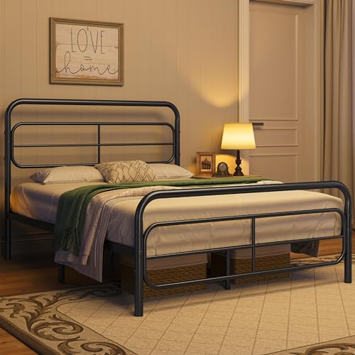 Yaheetech Bettrahmen 140 x 200 cm, Metallbett mit Hohem Kopfteil & Fußteil, Bettgestell mit Lattenrost & Stauraum unter dem Bett, Moderner Metallrahmen Doppelbett für Schlafzimmer Gästezimmer Schwarz von Yaheetech