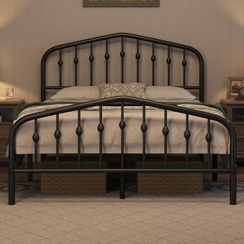 Yaheetech Bettrahmen 140 x 200 cm, Vintage Metallbett mit kronenförmigem Kopfteil, Stabiles Bettgestell Doppelbett aus Metall, Robust & Leichte Montage Gästebett Jugendbett Tagesbett, Schwarz von Yaheetech