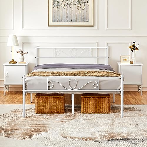 Yaheetech Bettrahmen 160 x 200 cm Metallbett mit Lattenrost Doppelbett Gästebett Jugendbett mit Kopfteil für Schlafzimmer Gästezimmer Weiß von Yaheetech